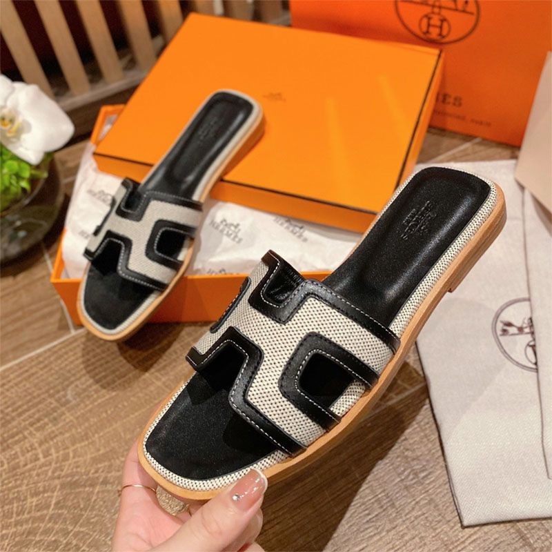 超話題!送込エルメス Oran sandal コピー オラン レザー＆キャンバス サンダル erq02555