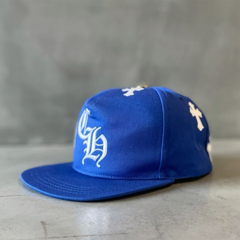 一目惚れ♪クロムハーツ 偽物 BLUE BASEBALL CAP WHITE CROSS PATCH キャップ Kus73197