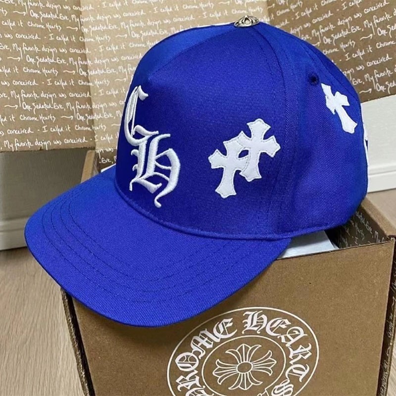 一目惚れ♪クロムハーツ 偽物 BLUE BASEBALL CAP WHITE CROSS PATCH キャップ Kus73197