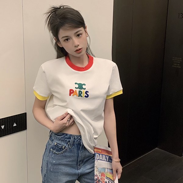 希少セリーヌ  PARIS Tシャツ 偽物 コットンジャージー 半袖 Ceq77622