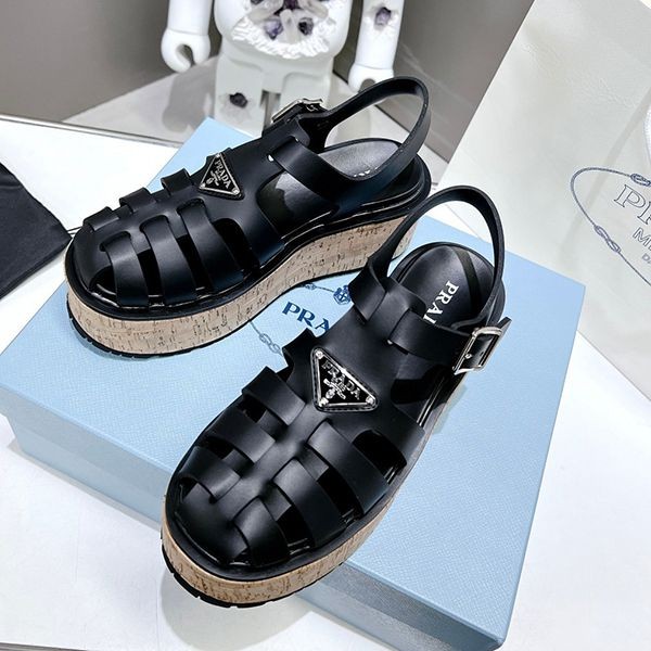 お洒落プラダ Rubber wedge platform sandals ウェッジサンダル コピー pur40331