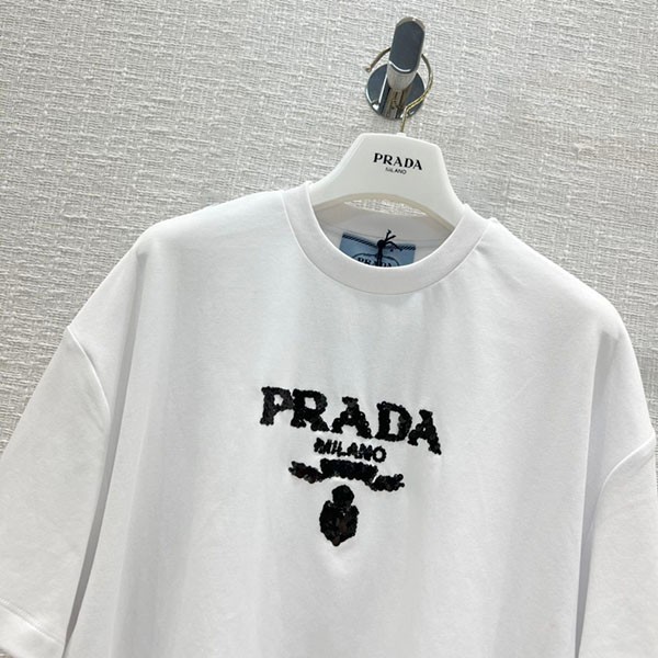 プラダ 刺繍入り インターロック クロップドTシャツ コピー ショート 3560AR 103H