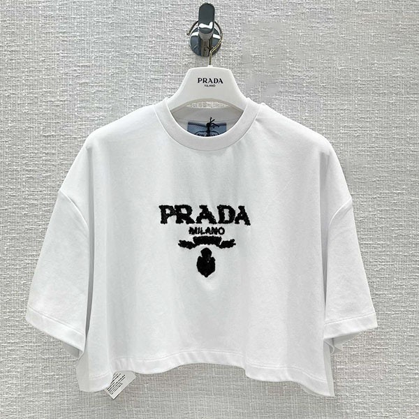 プラダ 刺繍入り インターロック クロップドTシャツ コピー ショート 3560AR 103H